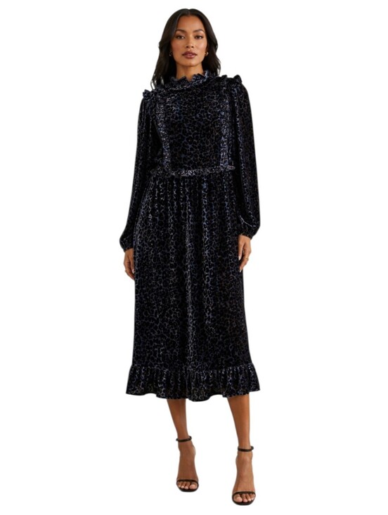 paper parachute Dresses & Skirts - Paper Parachute Black Burnout Velvet Leopard Print Ruffle Maxi Dress Women Small